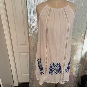 blue island White Halter Beach Cover Dress